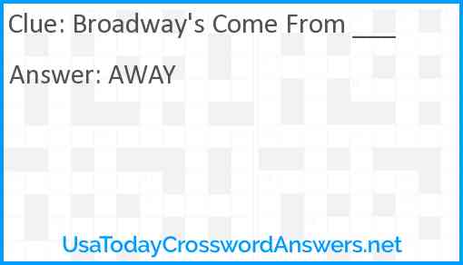 Broadway's Come From ___ Answer
