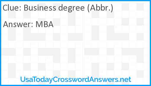 Business degree (Abbr.) Answer