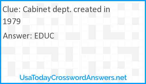 Cabinet Dept Created In 1979 Crossword Clue