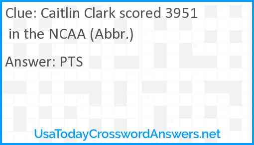 Caitlin Clark scored 3951 in the NCAA (Abbr.) Answer