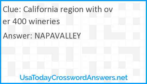 California region with over 400 wineries Answer