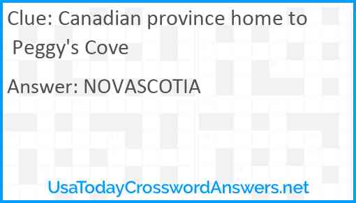Canadian province home to Peggy's Cove Answer