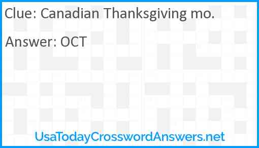 Canadian Thanksgiving mo. Answer