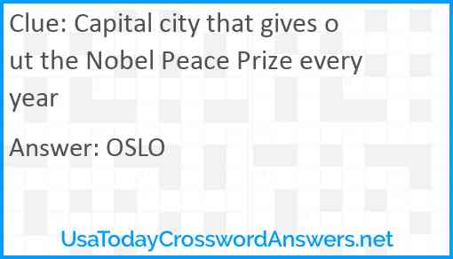 Capital city that gives out the Nobel Peace Prize every year Answer