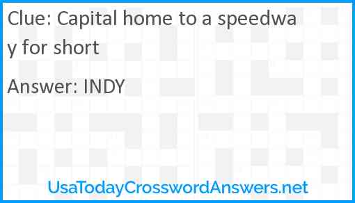 Capital home to a speedway for short Answer