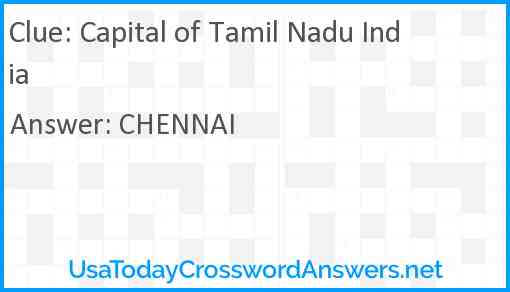 Capital of Tamil Nadu India Answer