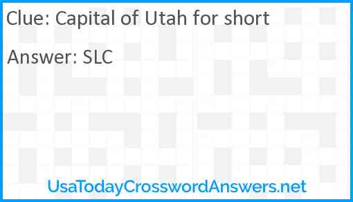 Capital of Utah for short Answer