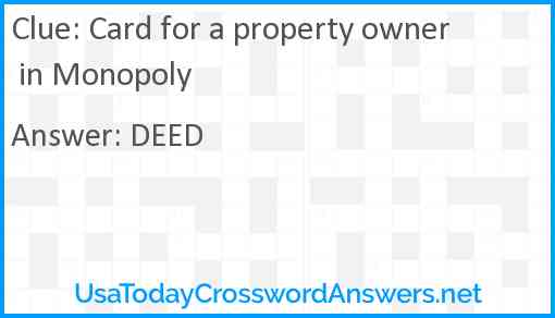 Card for a property owner in Monopoly Answer