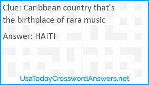 Caribbean country that's the birthplace of rara music Answer