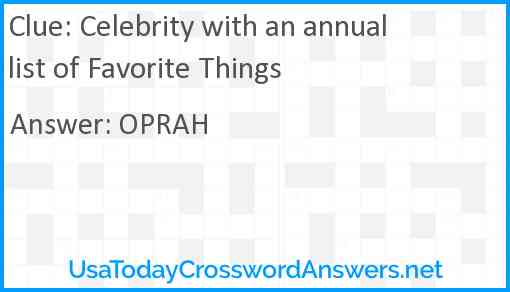 Celebrity with an annual list of Favorite Things Answer