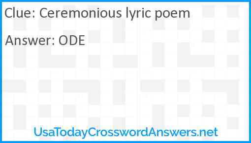 Ceremonious lyric poem Answer