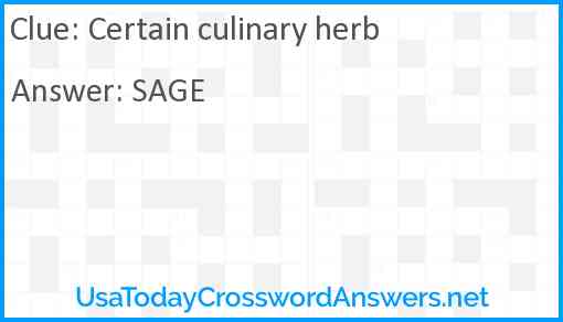 Certain culinary herb Answer