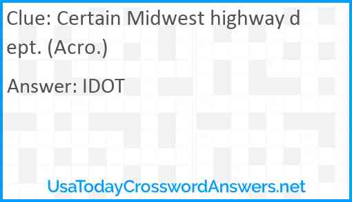 Certain Midwest highway dept. (Acro.) Answer