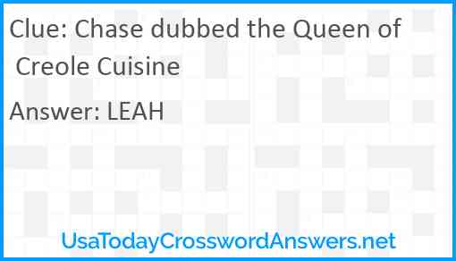 Chase dubbed the Queen of Creole Cuisine Answer