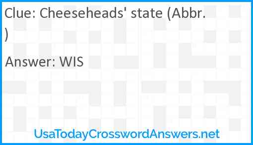 Cheeseheads' state (Abbr.) Answer