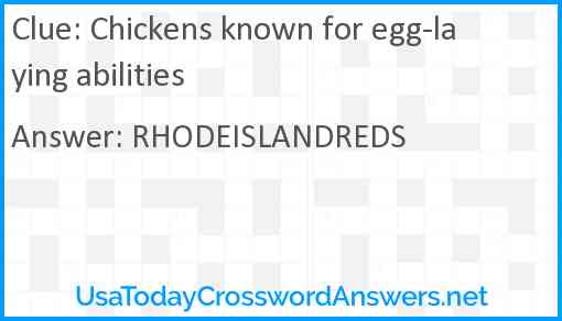 Chickens known for egg-laying abilities Answer