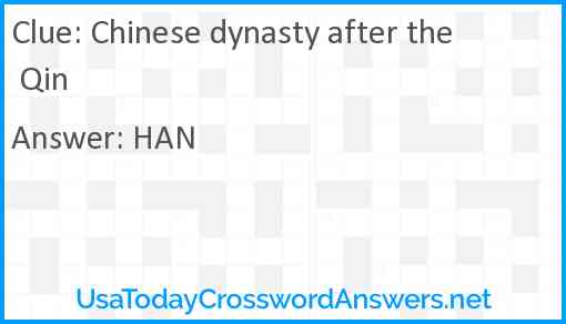 Chinese dynasty after the Qin Answer