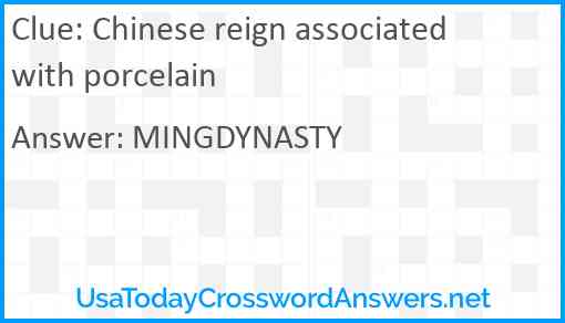 Chinese reign associated with porcelain Answer