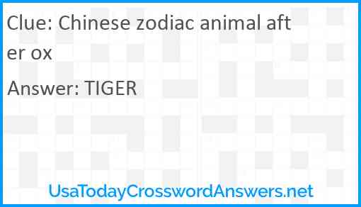 Chinese zodiac animal after ox Answer