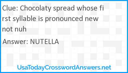 Chocolaty spread whose first syllable is pronounced new not nuh Answer