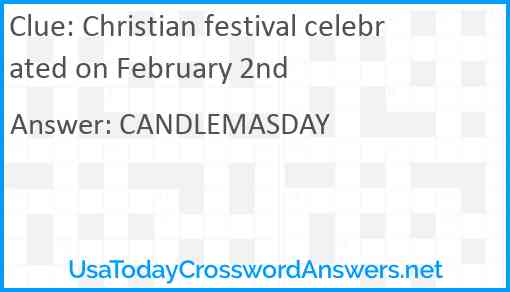Christian festival celebrated on February 2nd Answer