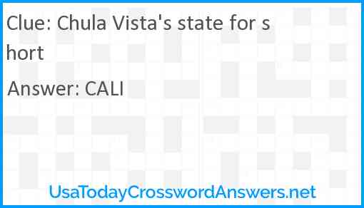 Chula Vista's state for short Answer