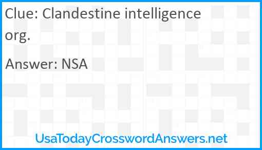 Clandestine intelligence org. Answer