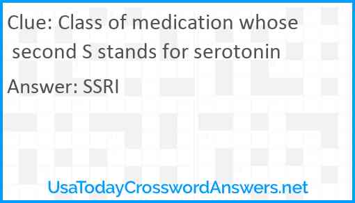 Class of medication whose second S stands for serotonin Answer