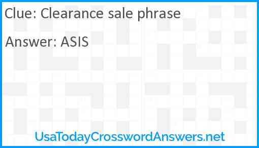 Clearance sale phrase Answer