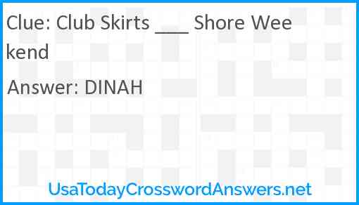 Club Skirts ___ Shore Weekend Answer