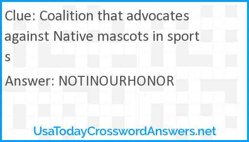 Coalition that advocates against Native mascots in sports Answer