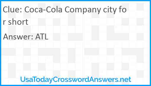 Coca-Cola Company city for short Answer