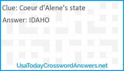 Coeur d'Alene's state Answer