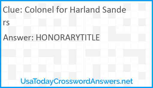 Colonel for Harland Sanders Answer