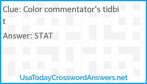 Color commentator's tidbit Answer
