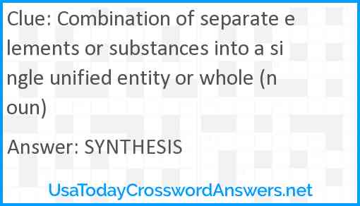 Combination of separate elements or substances into a single unified entity or whole (noun) Answer