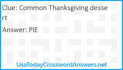 Common Thanksgiving dessert Answer