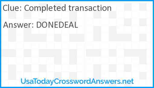 Completed transaction Answer