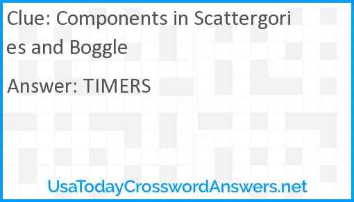 Components in Scattergories and Boggle Answer