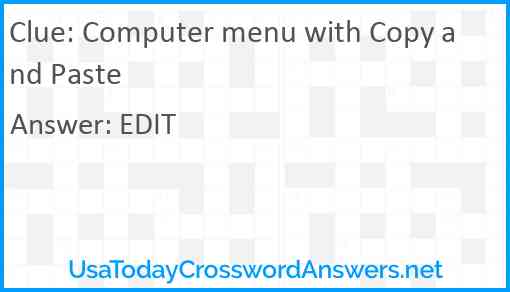 Computer menu with Copy and Paste Answer