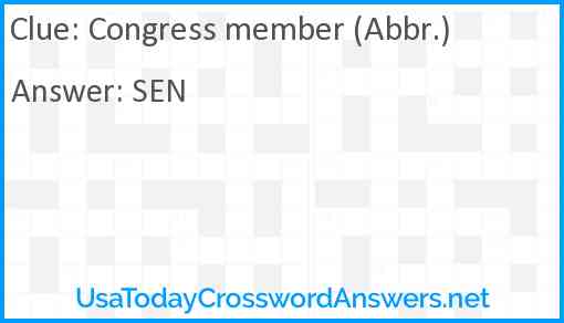 Congress member (Abbr.) Answer
