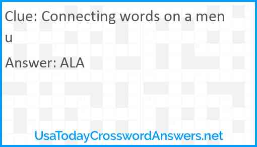 Connecting words on a menu Answer