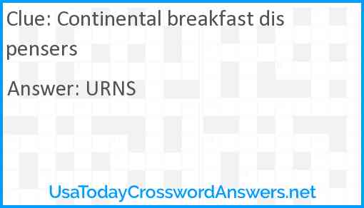 Continental breakfast dispensers Answer