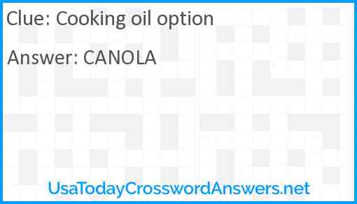 Cooking oil option Answer