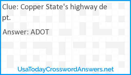 Copper State's highway dept. Answer