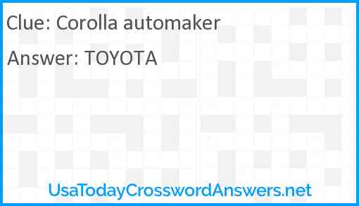 Corolla automaker Answer