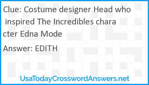 Costume designer Head who inspired The Incredibles character Edna Mode Answer
