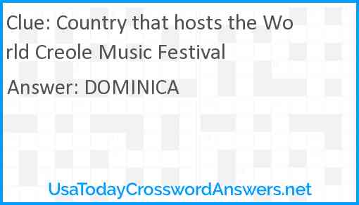 Country that hosts the World Creole Music Festival Answer