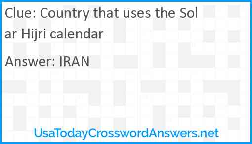 Country that uses the Solar Hijri calendar Answer