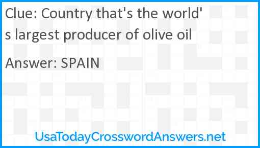 Country that's the world's largest producer of olive oil Answer